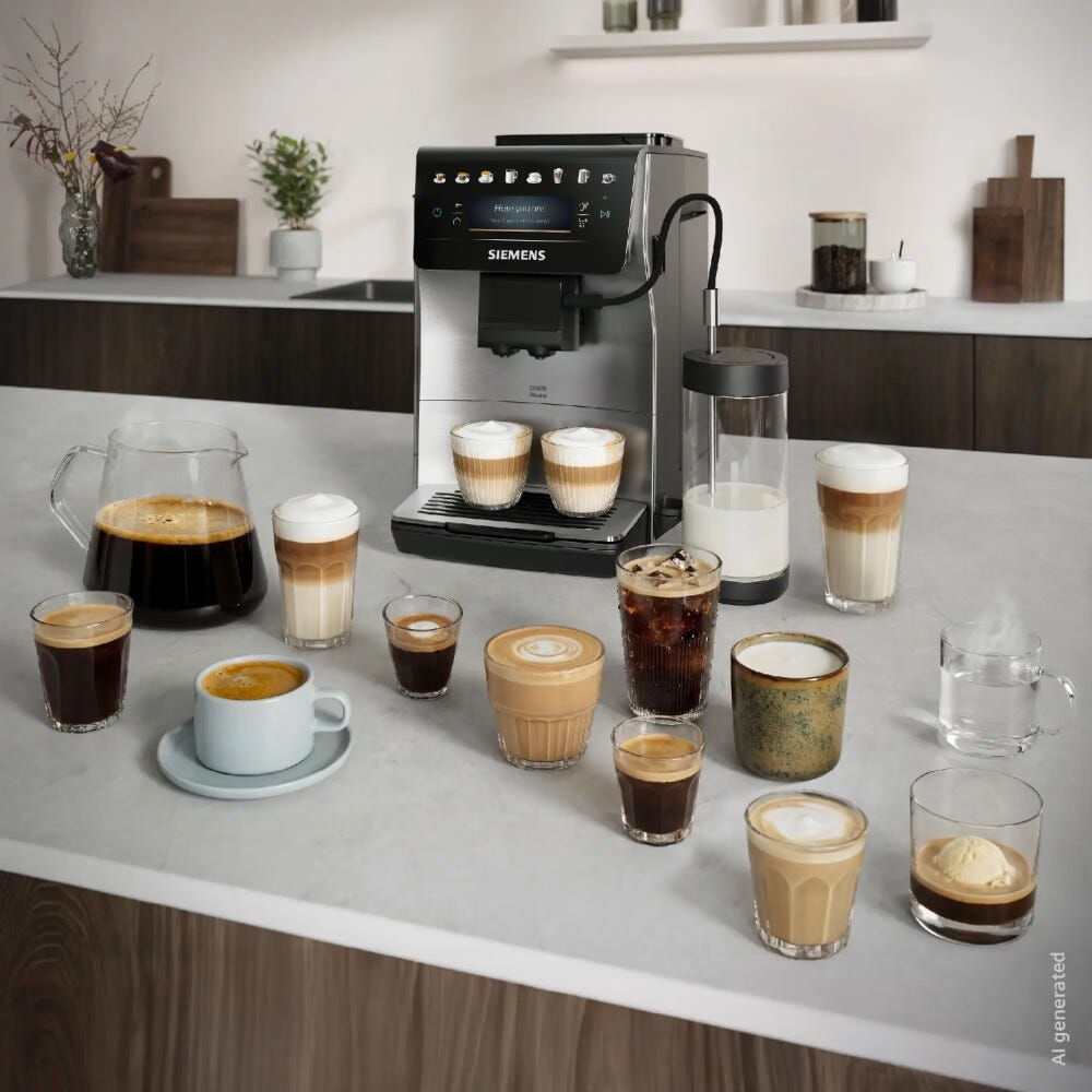 Siemens TP605EM3 Macchina da caffè automatica, quickCup, coffeeWorld, Cold Brew, Silver Metallic