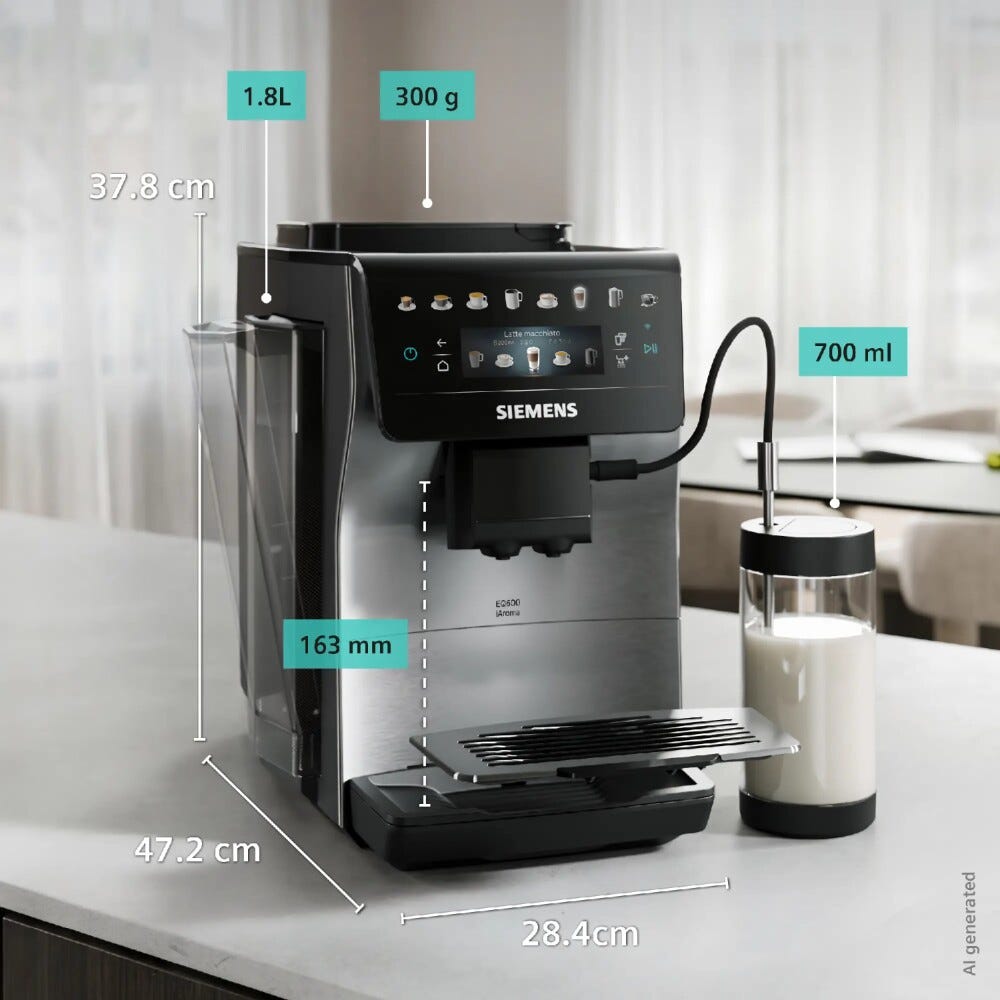 Siemens TP605EM3 Macchina da caffè automatica, quickCup, coffeeWorld, Cold Brew, Silver Metallic