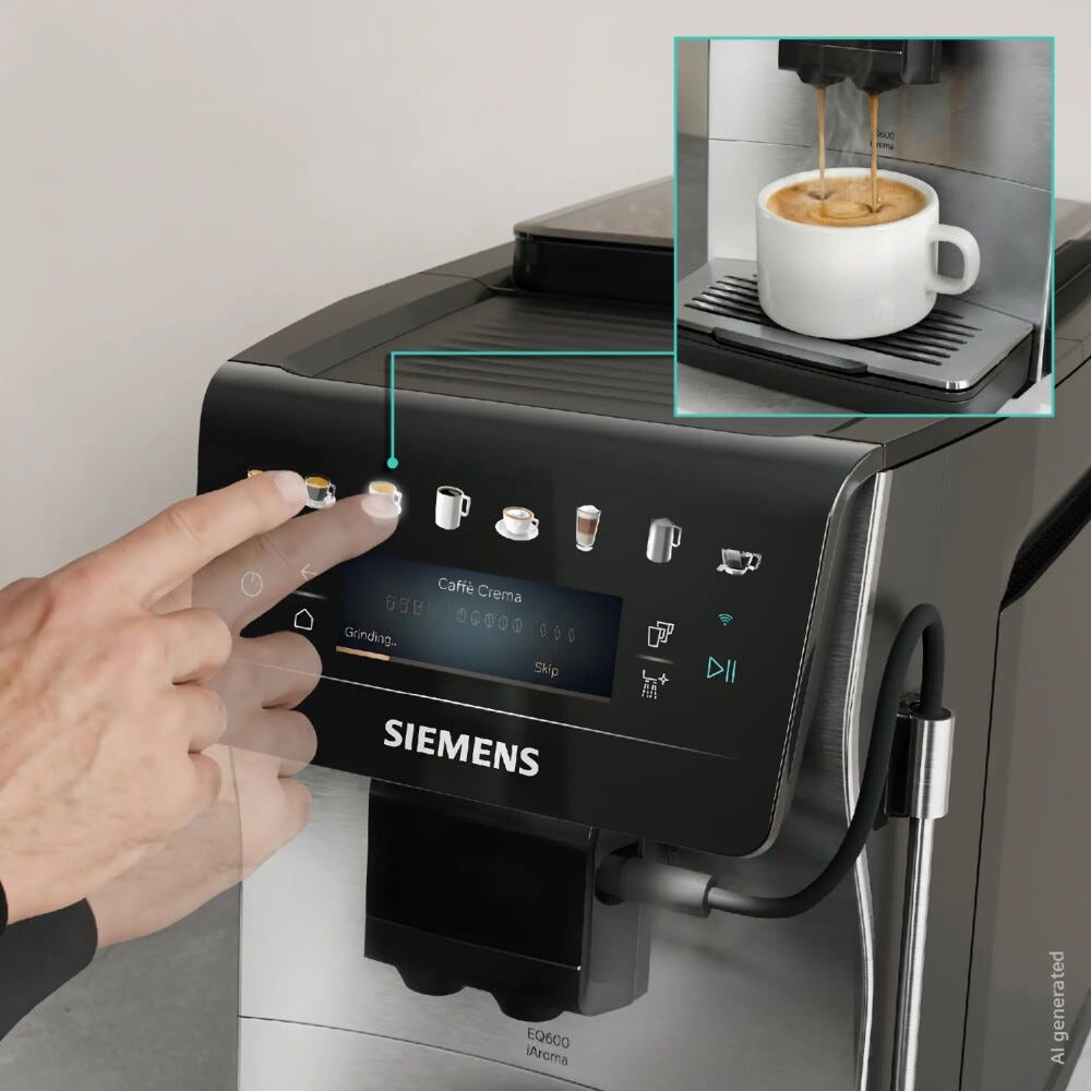Siemens TP605EM3 Macchina da caffè automatica, quickCup, coffeeWorld, Cold Brew, Silver Metallic