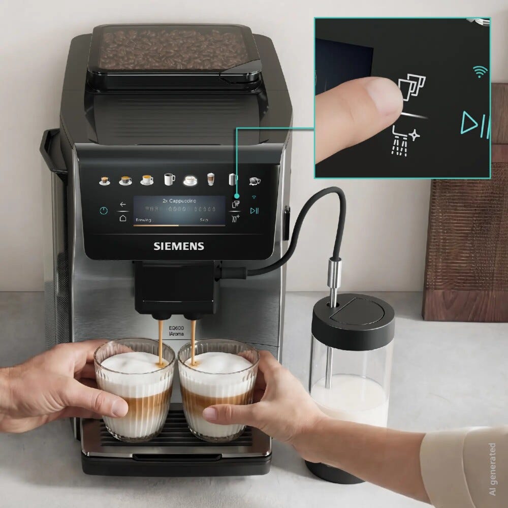 Siemens TP605EM3 Macchina da caffè automatica, quickCup, coffeeWorld, Cold Brew, Silver Metallic