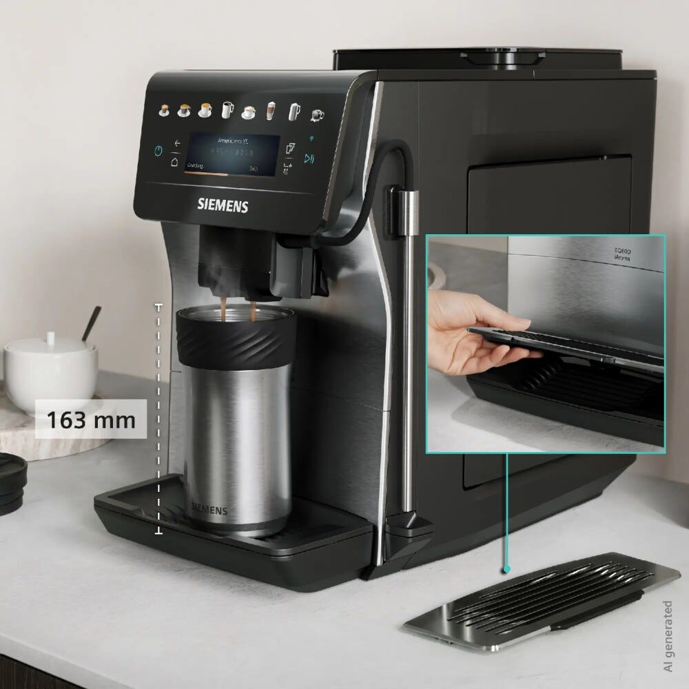 Siemens TP605EM3 Macchina da caffè automatica, quickCup, coffeeWorld, Cold Brew, Silver Metallic