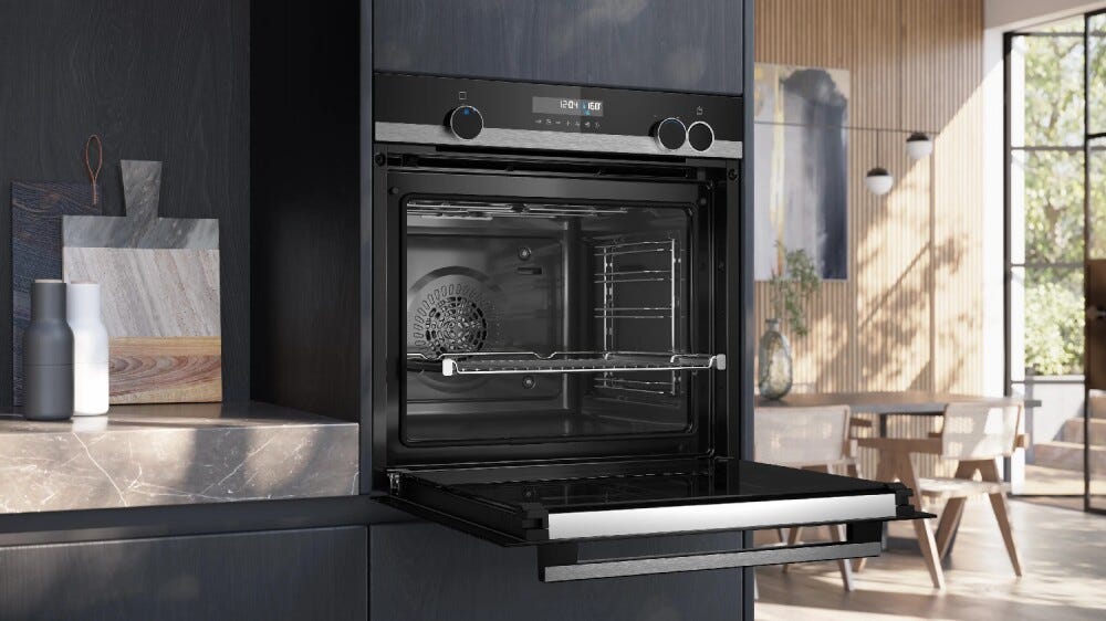 Siemens HR578GFS7F Forno combinato pirolitico da incasso, 71 L, vapore aggiuntivo, pyrolyse, cookControl30, classe A+, Nero