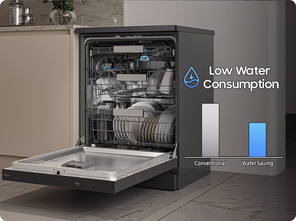 Samsung DW80H73YBFFU1 Lavastoviglie a libera installazione, 14 coperti, classe B, AI Wash, terzo cestello, finitura Antracite