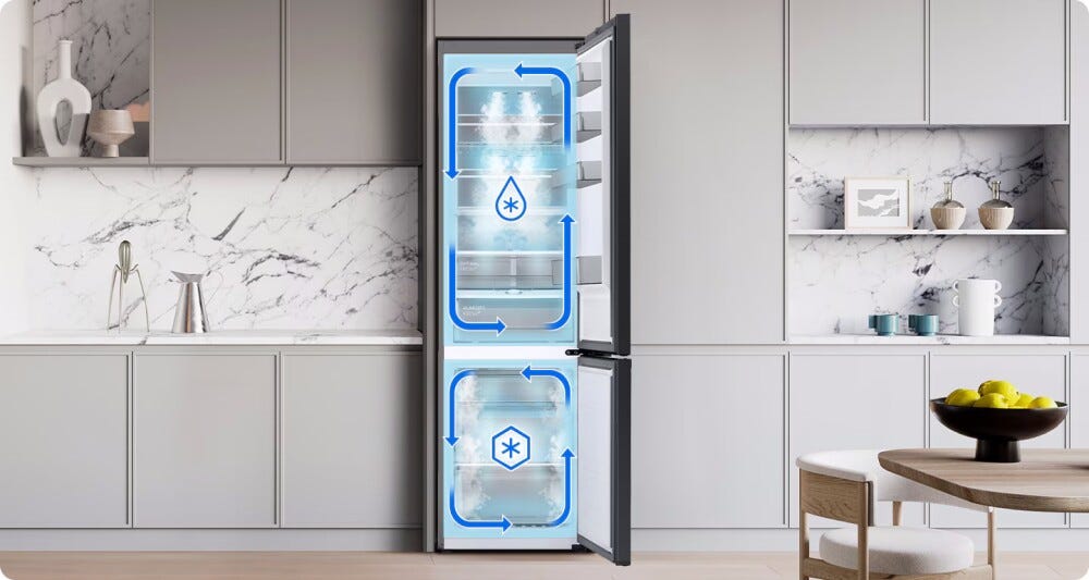 Samsung RB38C7B6AS9 Frigorifero con congelatore a libera installazione 387 L, BESPOKE, classe A, No Frost, Metal Cooling, AI Energy Mode, inox spazzolato