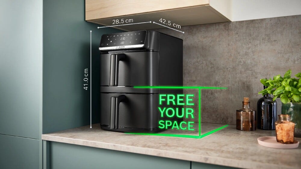 Bosch MAFD661B0 Friggitrice ad aria doppio cestello verticale, 12 L, 6 programmi, 2800 W, nero