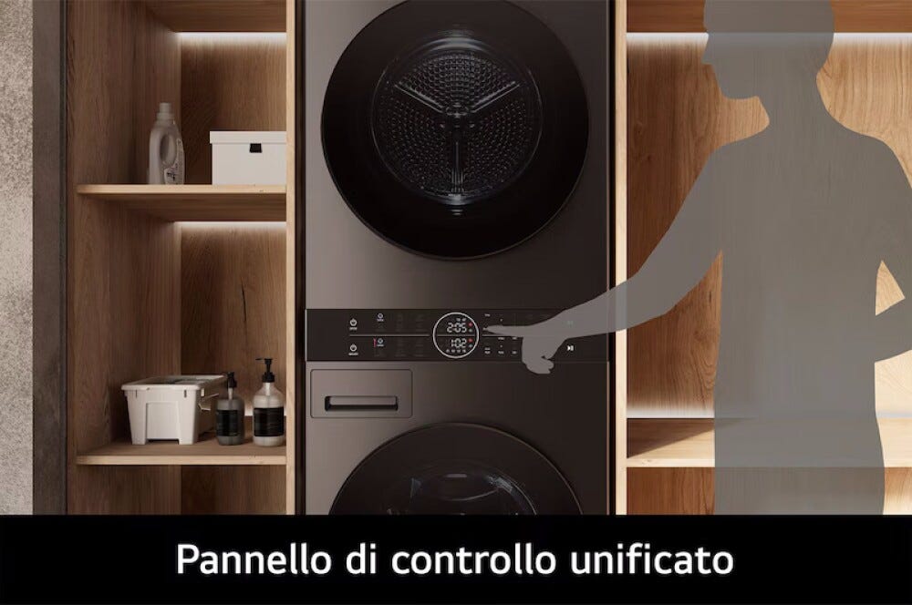 LG WT1716BBF Colonna Bucato 17+16 kg, AI Direct Drive, TurboWash, Asciugatrice D, Smart Wi‑Fi, acciaio nero