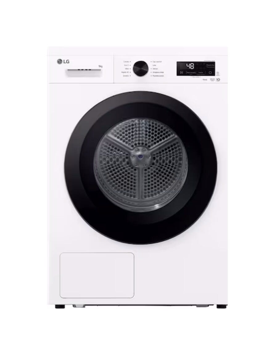 LG RNX1009NWK Asciugatrice 9 kg, Pompa di Calore R290, Classe C, Motore Inverter, Wi‑Fi ThinQ, bianco