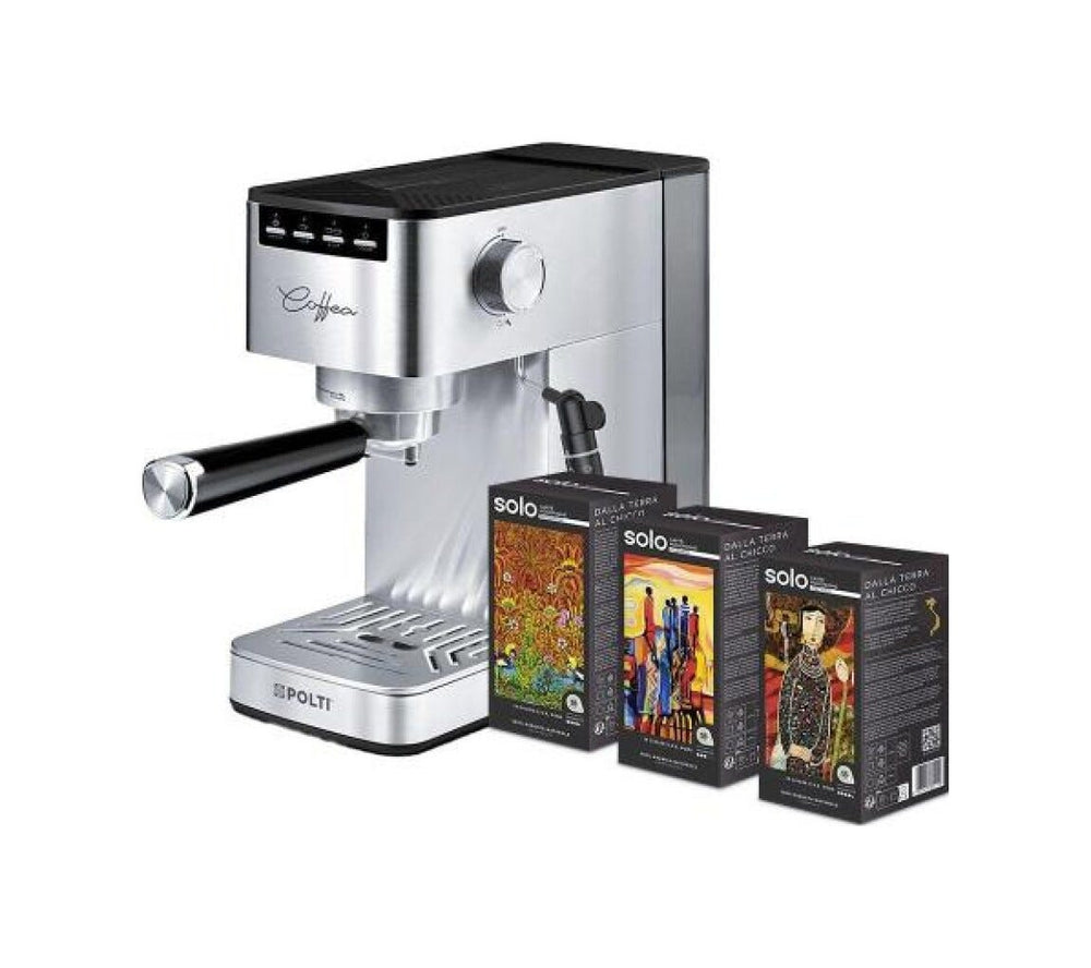 polti PCEU0131 Macchina da caffè, caffè macinato e cialde E.S.E., 15 bar, kit degustazione 54 cialde, argento