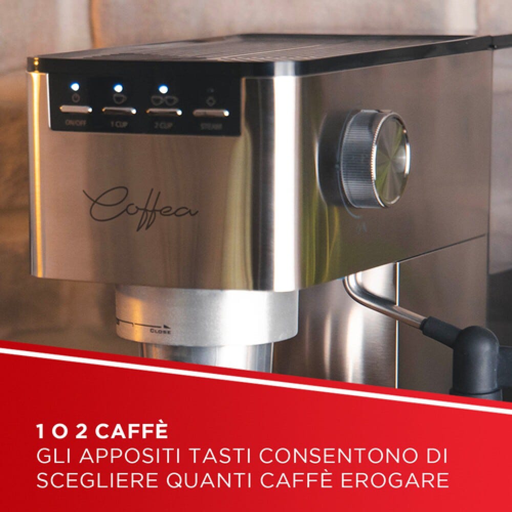 polti PCEU0131 Macchina da caffè, caffè macinato e cialde E.S.E., 15 bar, kit degustazione 54 cialde, argento