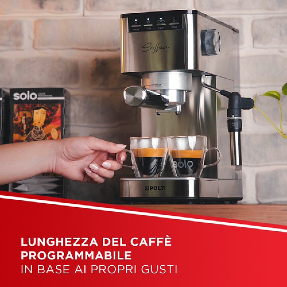polti PCEU0131 Macchina da caffè, caffè macinato e cialde E.S.E., 15 bar, kit degustazione 54 cialde, argento