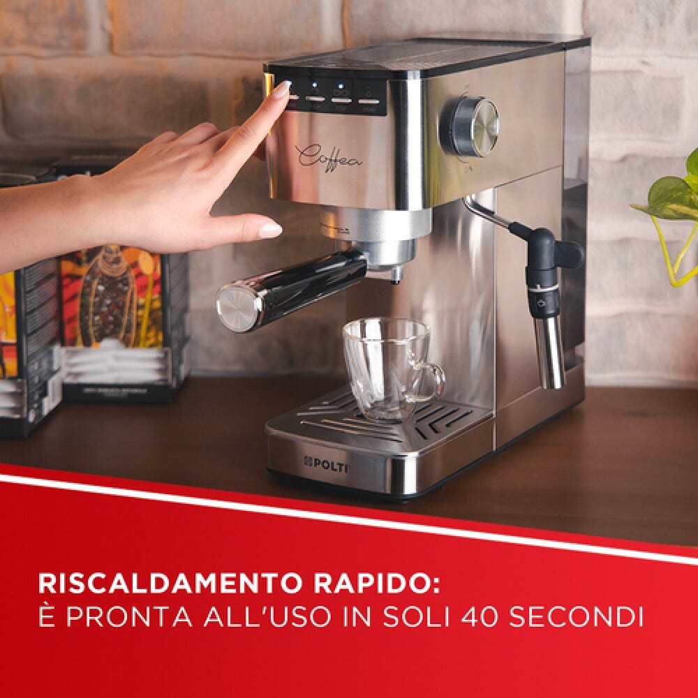 polti PCEU0131 Macchina da caffè, caffè macinato e cialde E.S.E., 15 bar, kit degustazione 54 cialde, argento