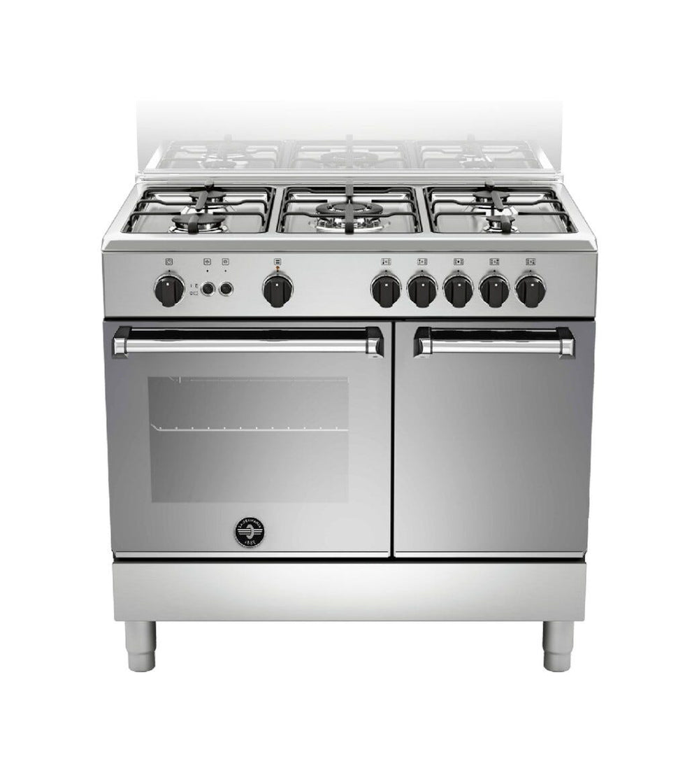 La Germania AMN9P5GXVC Americana Cucina da accosto Piano inox 90 cm, 5 fuochi, forno gas ventilato, cavità extra-large, inox
