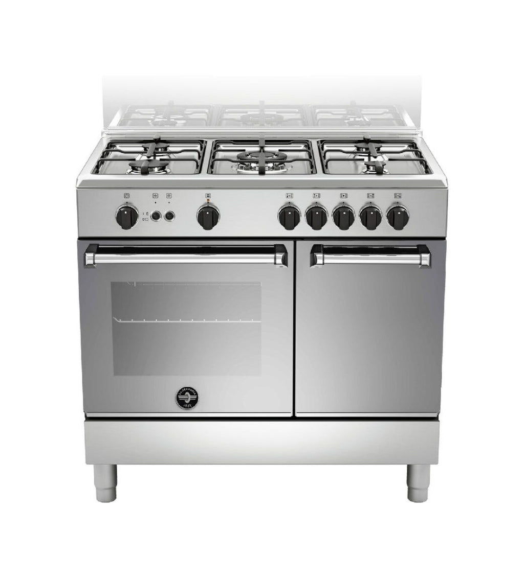 La Germania AMN9P5GXVC Americana Cucina da accosto Piano inox 90 cm, 5 fuochi, forno gas ventilato, cavità extra-large, inox
