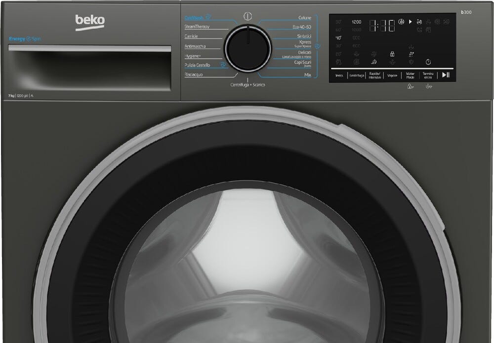 Beko AMBSU372M Lavatrice a carica frontale a libera installazione, 60 cm, capacità 7 kg, classe A, grigio Manhattan