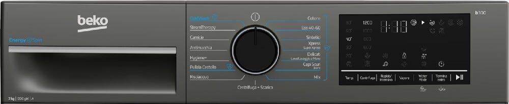 Beko AMBSU372M Lavatrice a carica frontale a libera installazione, 60 cm, capacità 7 kg, classe A, grigio Manhattan