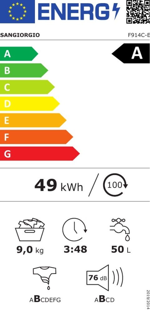 SanGiorgio F914C-E F4C-E Lavatrice, 60 cm, capacità 9 kg, classe A, bianco