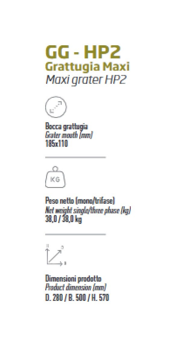 Fama FGG108 Maxi HP2 Grattugia professionale Motore 2 HP, trifase, rullo 210×107 mm, produzione 100 kg/h