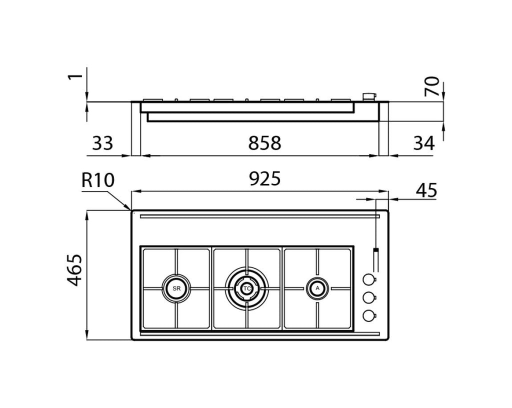 Foster 7285 032 S4000 Line XL Piano cottura gas cm 92 - filotop - acciaio spazzolato