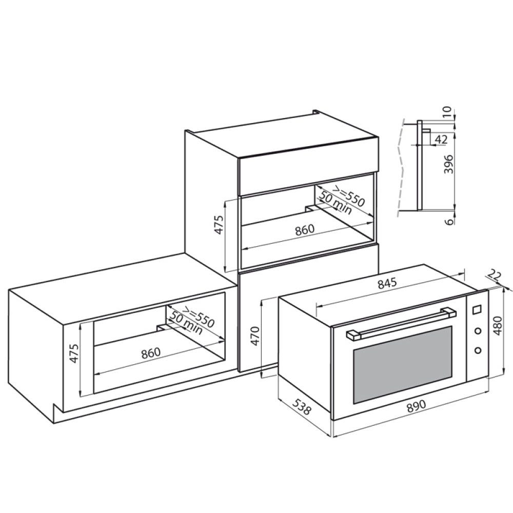 Foster 7107 642 FL Forno multifunzione incasso cm 90 - vetro nero mirror