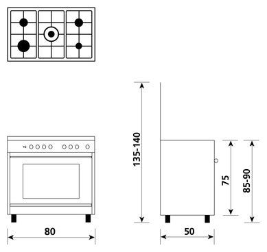 Glem U855VI UNICA Cucina da accosto cm. 80 x 50 - inox 5 fuochi - 1 forno a gas