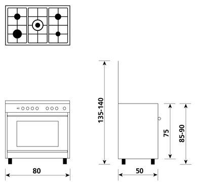 Glem U855MI6 UNICA Cucina da accosto cm. 80 x 50 - inox 5 fuochi - 1 forno elettrico