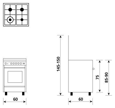Glem U664MI UNICA Cucina da accosto cm. 60 x 60 - inox 4 fuochi - 1 forno elettrico