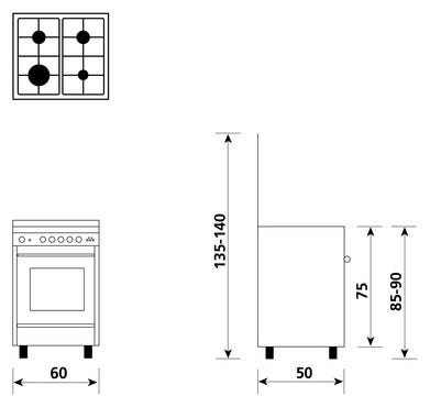 Glem U654VI UNICA Cucina da accosto cm. 60 x 50 - inox 4 fuochi - 1 forno a gas