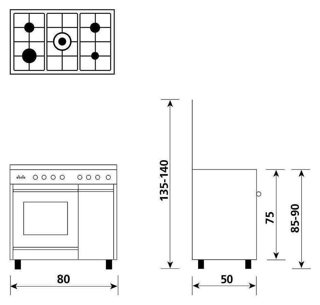 Glem UQ855VI UNICA Cucina da accosto cm. 80 x 50 - inox 5 fuochi - 1 forno a gas - stipetto