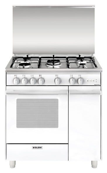 Glem UQ855VX UNICA Cucina da accosto cm. 80 x 50 - bianco 5 fuochi - 1 forno a gas - stipetto