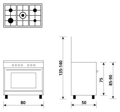 Glem A855GX ALPHA Cucina da accosto cm. 80 x 50 - bianco 5 fuochi - 1 forno a gas