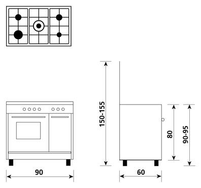 Glem AR965GX ALPHA Cucina da accosto cm. 90 x 60 - bianco 5 fuochi - 1 forno a gas - portabombola