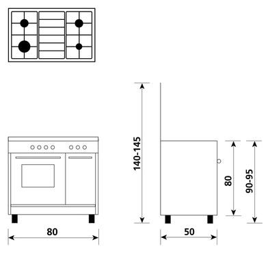 Glem AR854GX ALPHA Cucina da accosto cm. 80 x 50 - bianco 4 fuochi - 1 forno a gas - portabombola