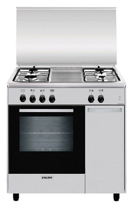 Glem AS854EI ALPHA Cucina da accosto cm. 80 x 50 - inox 4 fuochi - 1 forno elettrico - stipetto