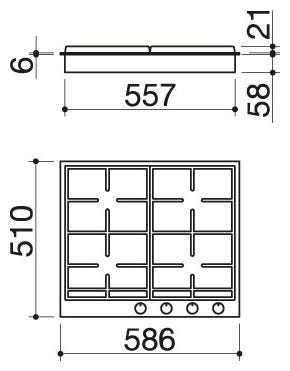 Barazza 1PBF64 B_FREE Piano cottura a gas - cm 60 - inox