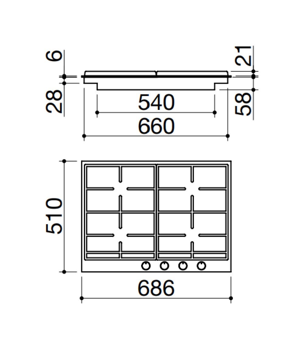 Barazza 1PBF74 B_FREE Piano cottura a gas - cm 70 - inox