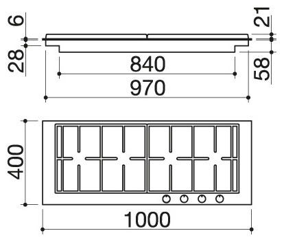 Barazza 1PBF104 B_FREE Piano cottura a gas - cm 100 - inox