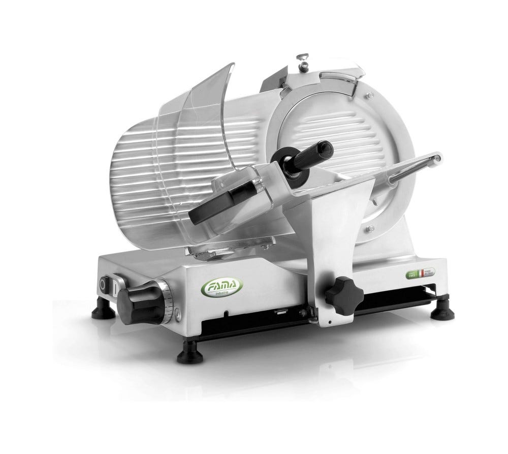 Fama FA279 Gravità Eco Affettatrice a Gravità, Trasmissione a cinghia, lama Ø275 mm, affilatoio incorporato