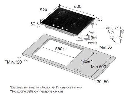 Samsung NA64H3010AK/T1 Piano cottura a gas cm. 60 - vetro nero